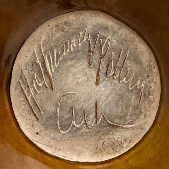 Vintage Hathaway Pottery Brown Glaze Pitcher Vase Curve Handle MCM Rare Signed - Picture 3 of 12